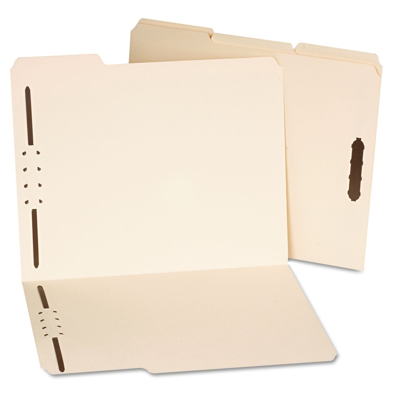 DELUXE REINFORCED TOP TAB FOLDERS WITH TWO FASTENERS, 1/3-CUT TABS, LETTER SIZE, MANILA, 50/BOX