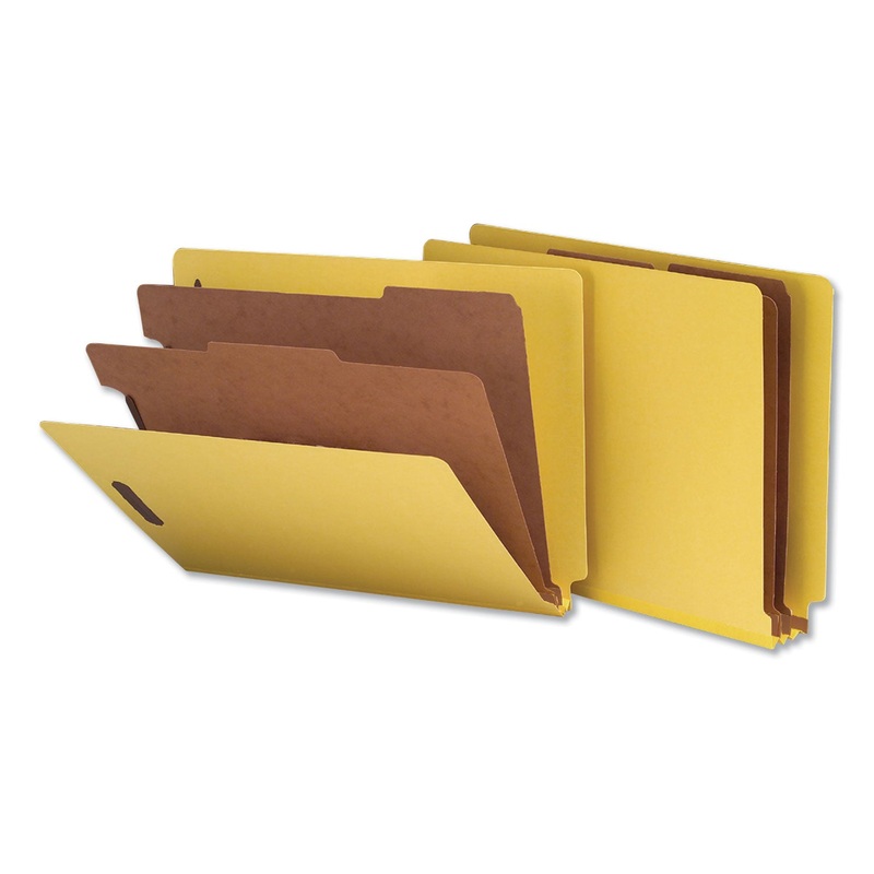 DELUXE SIX-SECTION COLORED PRESSBOARD END TAB CLASSIFICATION FOLDERS, 2 DIVIDERS, LETTER SIZE, YELLOW, 10/BOX
