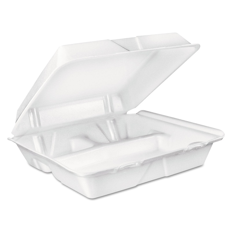 Large Foam Carryout, Food Container, 3-Compartment, White, 9-2/5x9x3