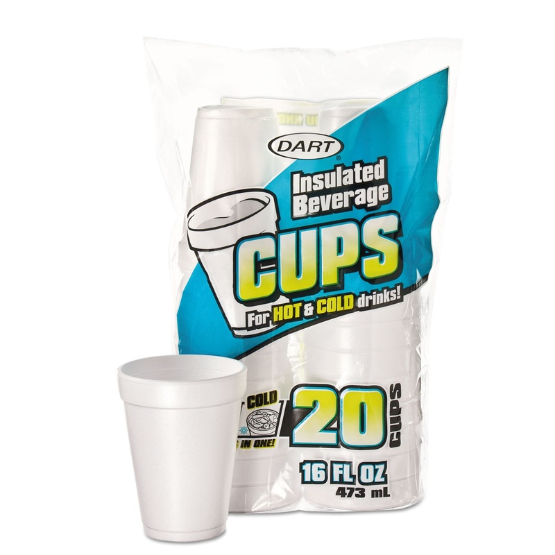 Large Foam Drink Cup, 16 Oz, Hot/cold, White, 20/bag, 12 Bag/carton