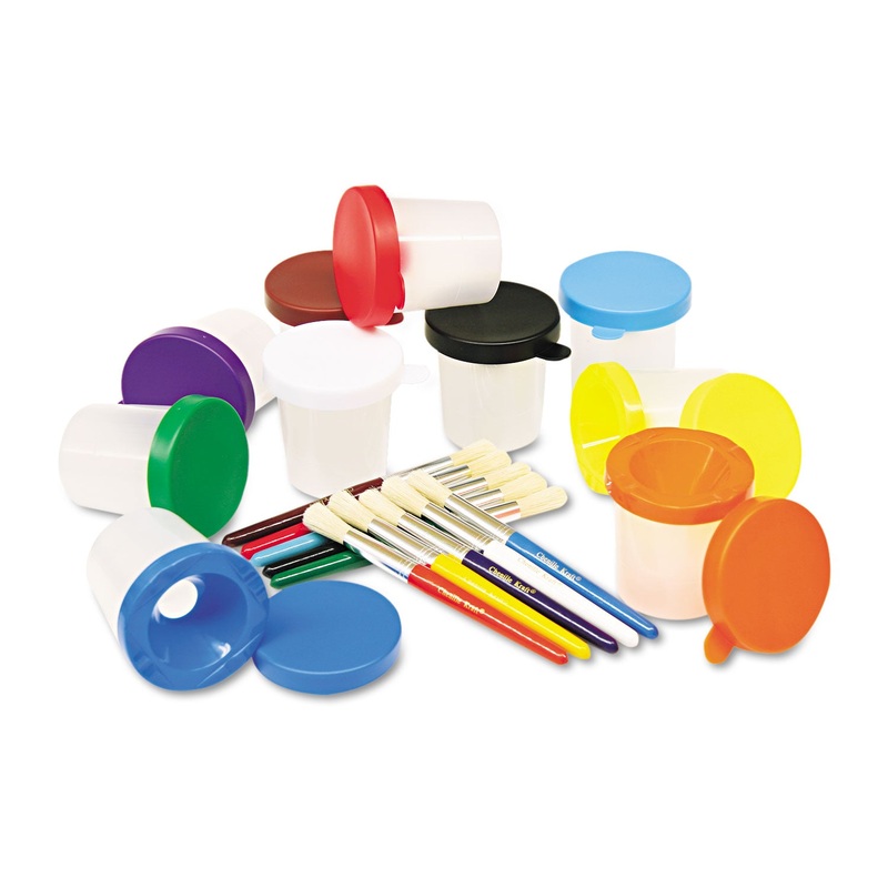 No-Spill Cups & Coordinating Brushes, Assorted Colors, 10/set