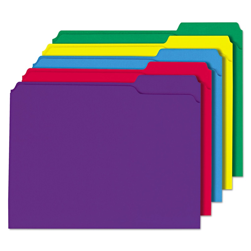 REINFORCED TOP-TAB FILE FOLDERS, 1/3-CUT TABS, LETTER SIZE, ASSORTED, 100/BOX