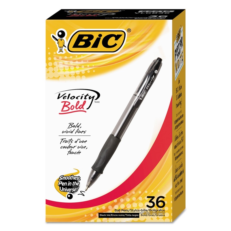 VELOCITY ATLANTIS BOLD RETRACTABLE BALLPOINT PEN, 1.6MM, BLACK INK & BARREL, 36/PACK