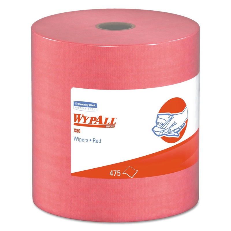 X80 Cloths, Hydroknit, Jumbo Roll, 12 1/2 X 13 2/5, Red, 475 Wipers/roll