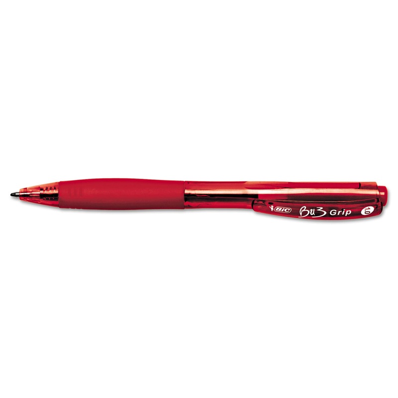BU3 RETRACTABLE BALLPOINT PEN, BOLD 1 MM, RED INK/BARREL, DOZEN