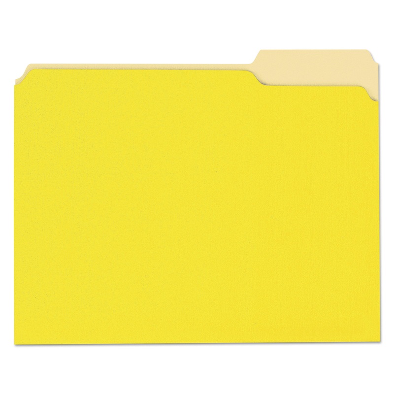 DELUXE COLORED TOP TAB FILE FOLDERS, 1/3-CUT TABS, LETTER SIZE, YELLOWITH LIGHT YELLOW, 100/BOX