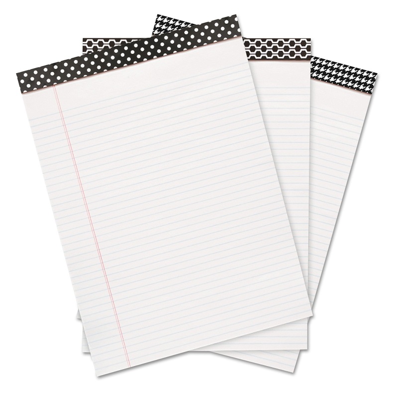 FASHION WRITING PAD, WIDE/LEGAL RULE, 5 X 8, WHITE, 50 SHEETS, 6/PACK