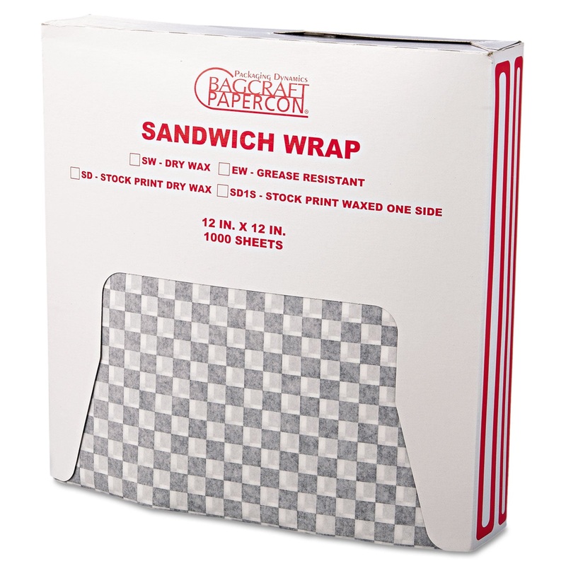 Grease-Resistant Wrap/liners, 12 X 12, Black Checker, 1000/box, 5 Boxes/carton