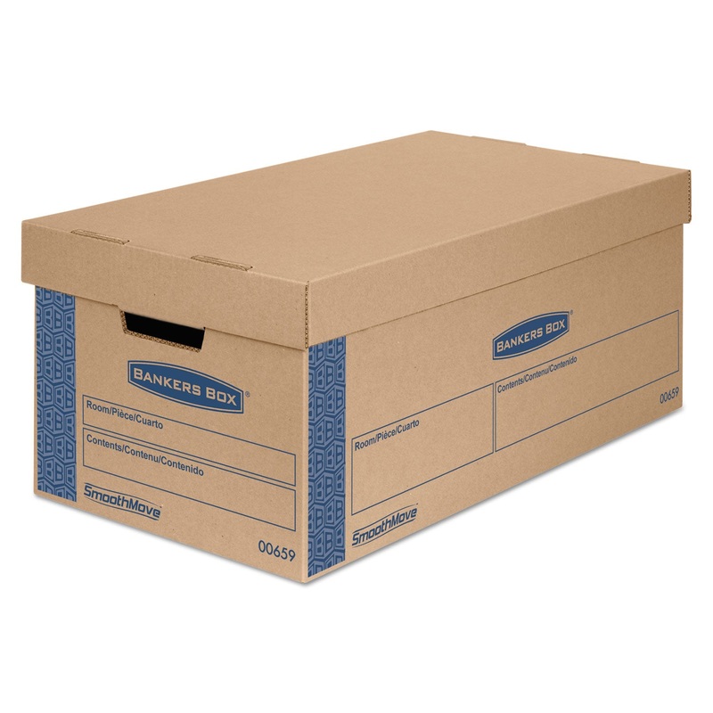 SMOOTHMOVE PRIME MOVING & STORAGE BOXES, SMALL, HALF SLOTTED CONTAINER (HSC), 24″ X 12″ X 10″, BROWN KRAFT/BLUE, 8/CARTON