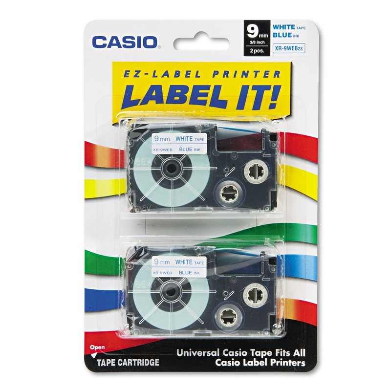 TAPE CASSETTES FOR KL LABEL MAKERS, 0.37″ X 26 FT, BLUE ON WHITE, 2/PACK