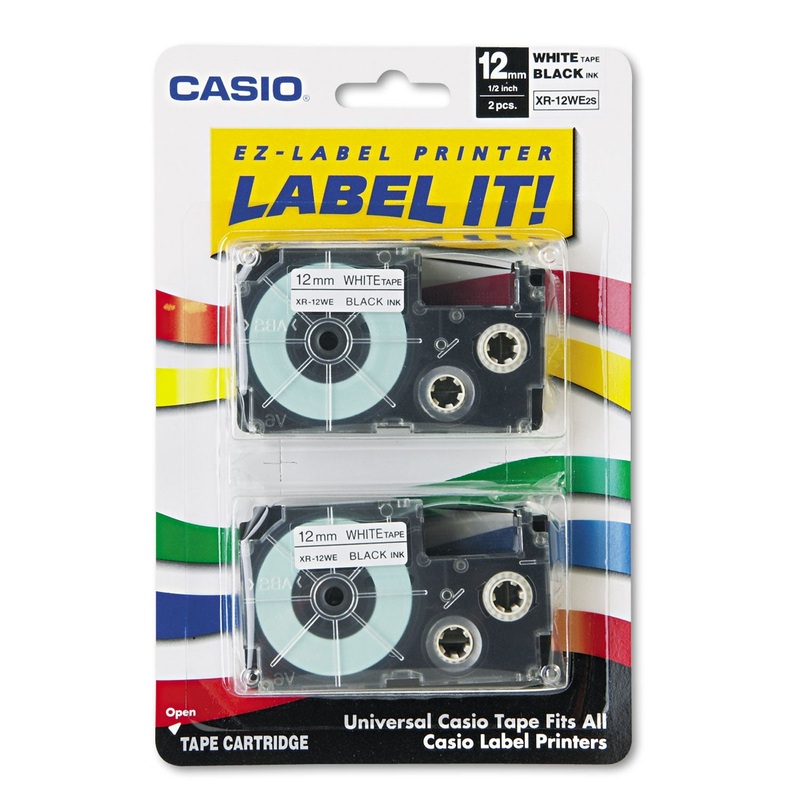 TAPE CASSETTES FOR KL LABEL MAKERS, 0.5″ X 26 FT, BLACK ON WHITE, 2/PACK