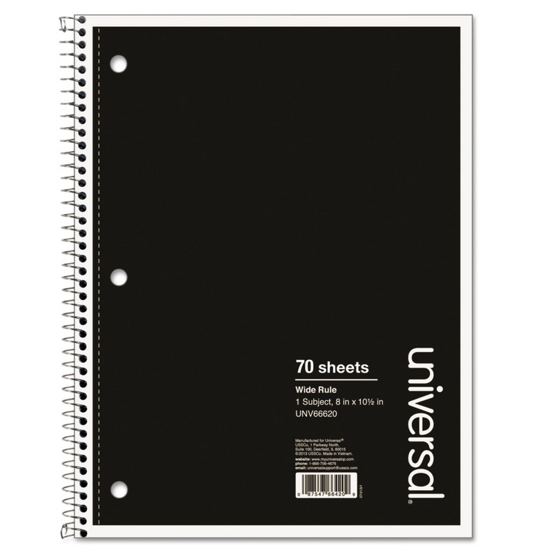 WIREBOUND NOTEBOOK, 1 SUBJECT, WIDE/LEGAL RULE, BLACK COVER, 10.5 X 8, 70 SHEETS