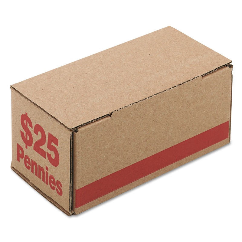 Corrugated Cardboard Coin Storage W/denomination Printed On Side, Red