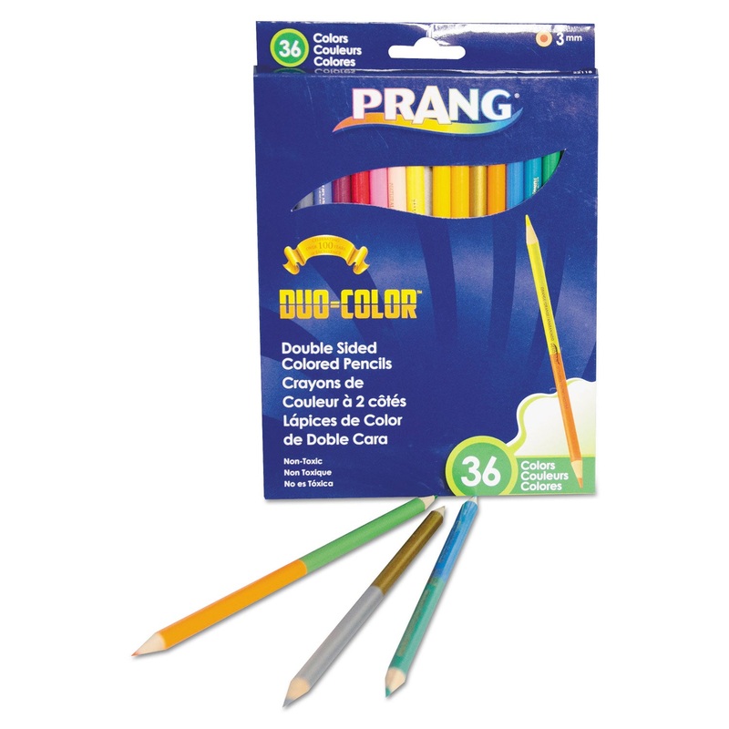 DUO-COLOR COLORED PENCIL SETS, 3 MM, 2B (#1), ASSORTED LEAD/BARREL COLORS, 18/PACK