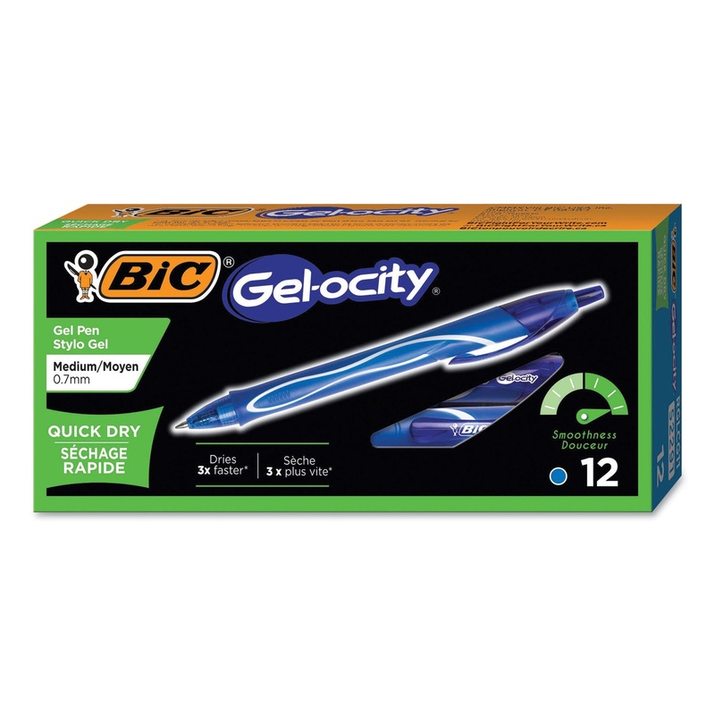 GEL-OCITY QUICK DRY RETRACTABLE GEL PEN, MEDIUM 0.7MM, BLUE INK/BARREL, DOZEN