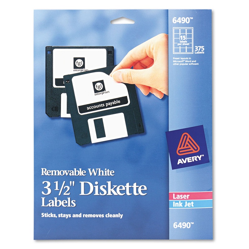 Laser/inkjet 3.5″ Diskette Labels, White, 375/pack