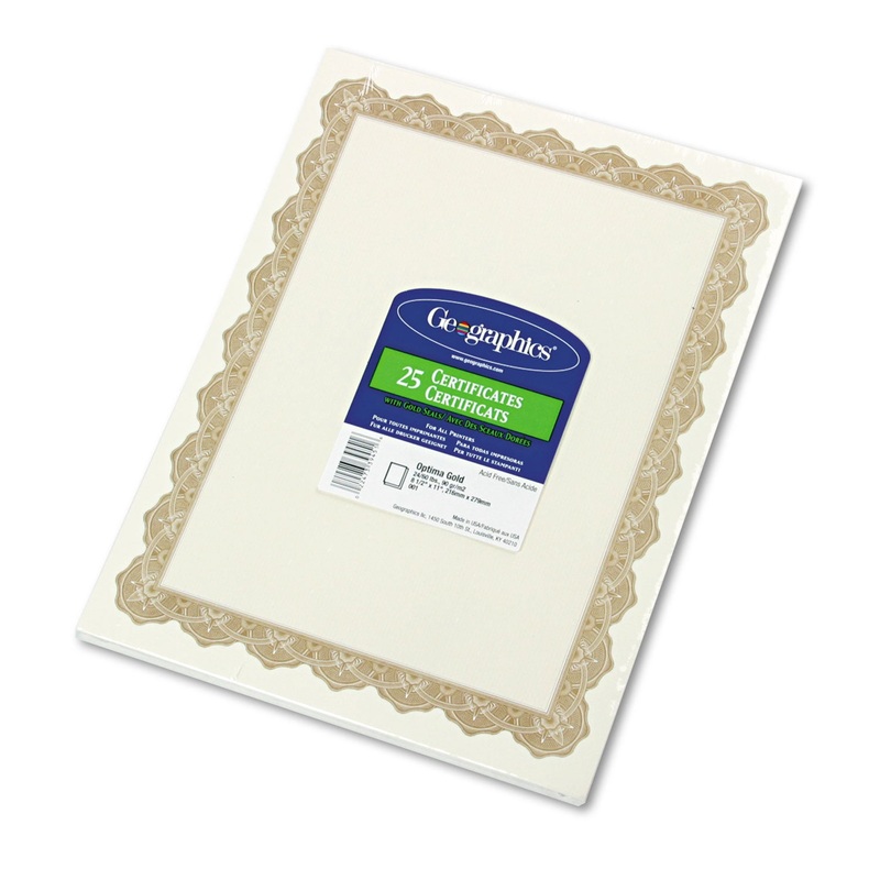 Parchment Paper Certificates, 8-1/2 X 11, Optima Gold Border, 25/pack