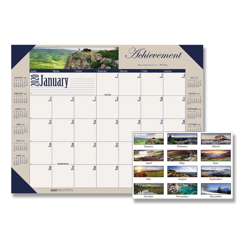 RECYCLED MOTIVATIONAL PHOTOGRAPHIC MONTHLY DESK PAD CALENDAR, 22 X 17, 2020