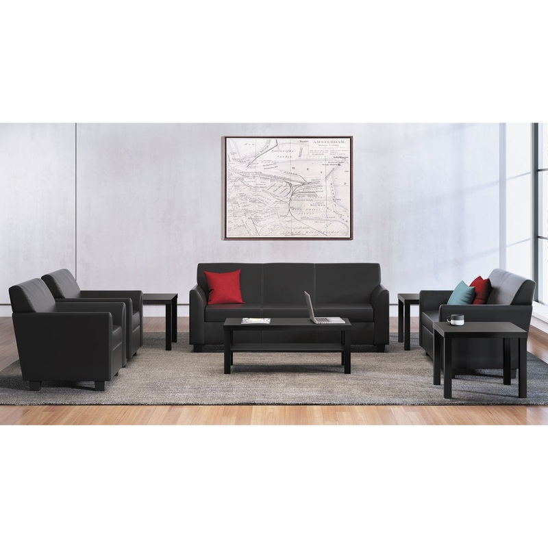 CIRCULATE LEATHER RECEPTION THREE-CUSHION SOFA, 73W X 28.75D X 32H, BLACK
