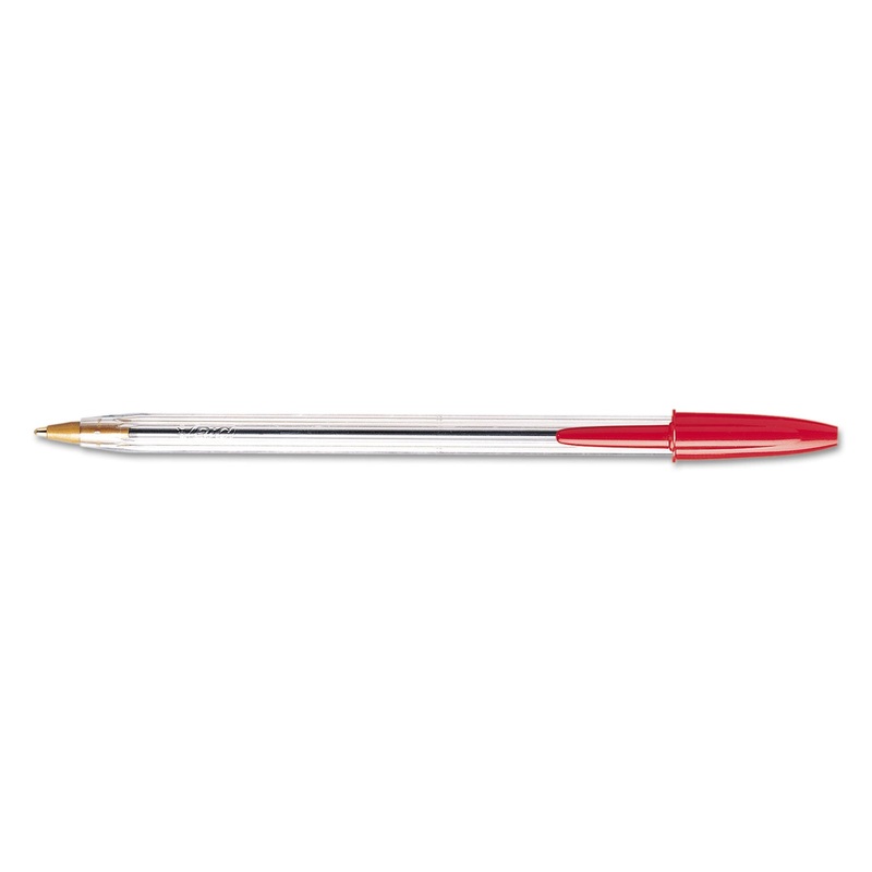 CRISTAL XTRA SMOOTH STICK BALLPOINT PEN, 1MM, RED INK, CLEAR BARREL, DOZEN