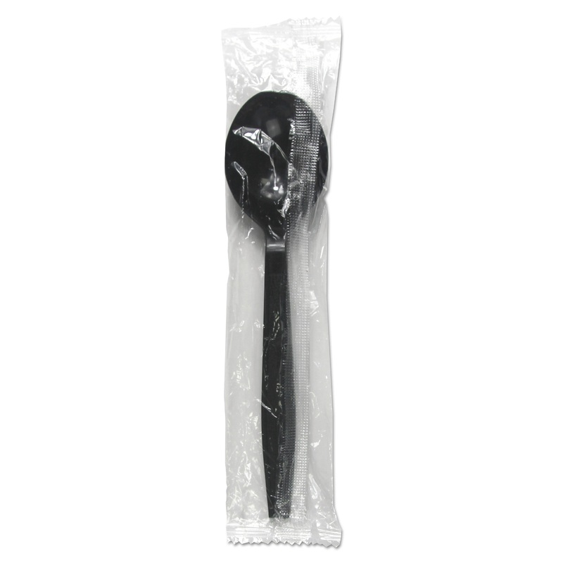 HEAVYWEIGHT WRAPPED POLYPROPYLENE CUTLERY, SOUP SPOON, BLACK, 1000/CARTON