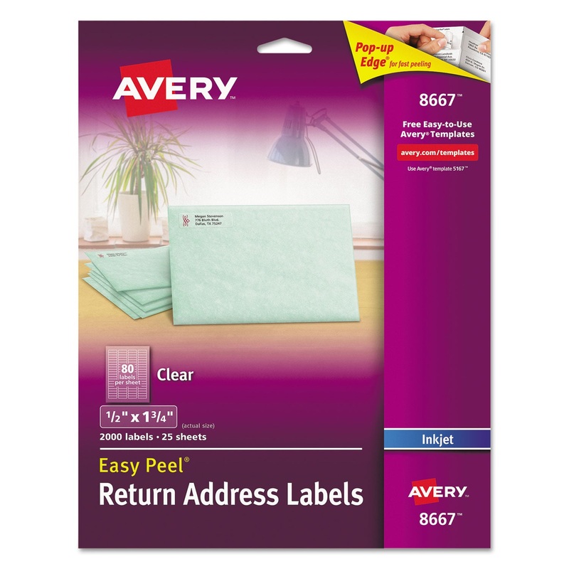 MATTE CLEAR EASY PEEL MAILING LABELS WITH SURE FEED TECHNOLOGY, INKJET PRINTERS, 0.5 X 1.75, CLEAR, 80/SHEET, 25 SHEETS/PACK