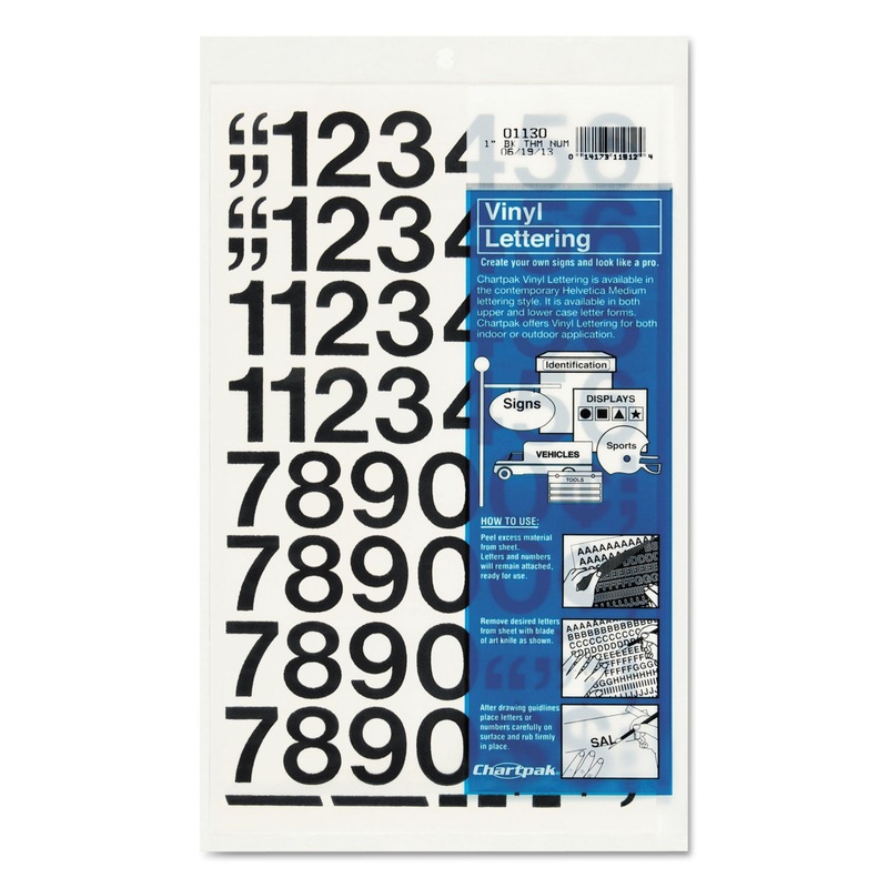 Press-On Vinyl Numbers, Self Adhesive, Black, 1″h, 44/pack