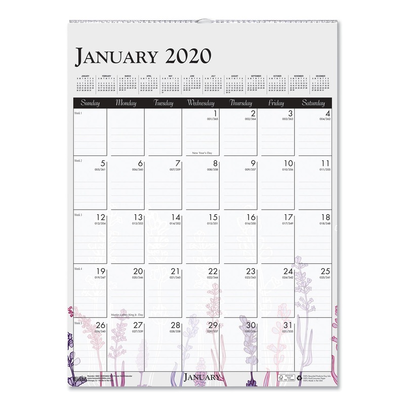 100% RECYCLED WILD FLOWER WALL CALENDAR, 12 X 16 1/2, WILD FLOWERS, 2020