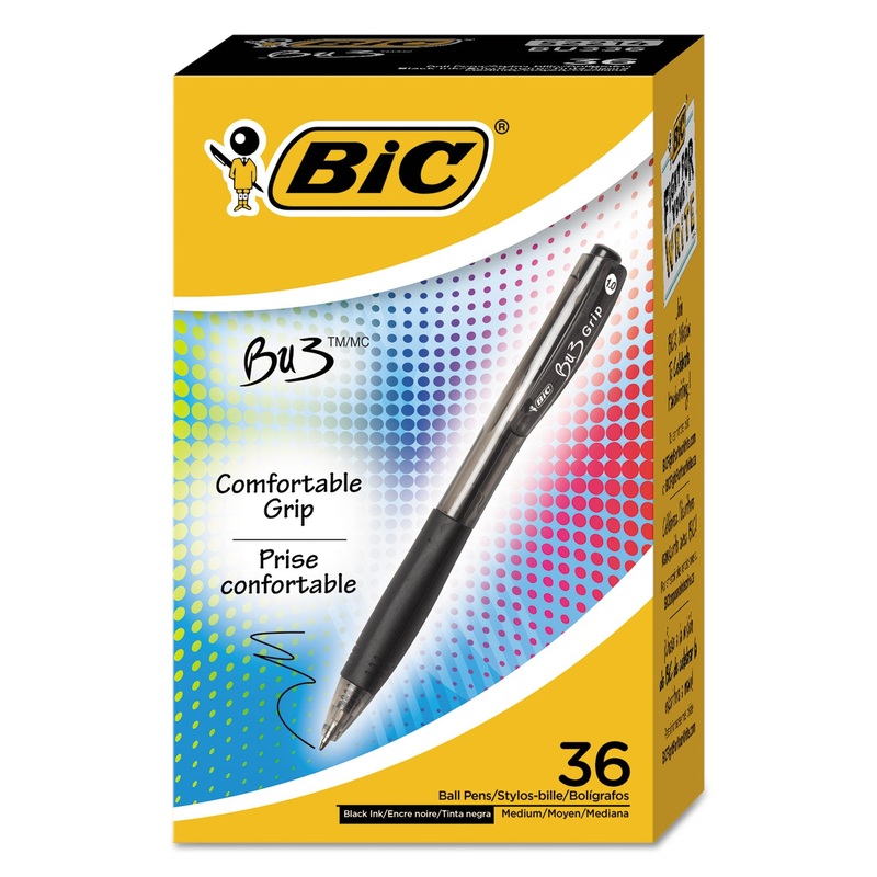 BU3 RETRACTABLE BALLPOINT PEN, MEDIUM 1 MM, BLACK INK/BARREL, 36/PACK