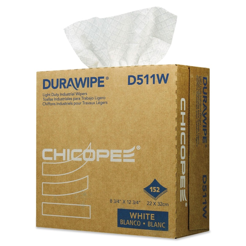 Durawipe Light Duty Industrial Wipers, 8.8 X 12.8, White, 152/box, 12 Box/ct