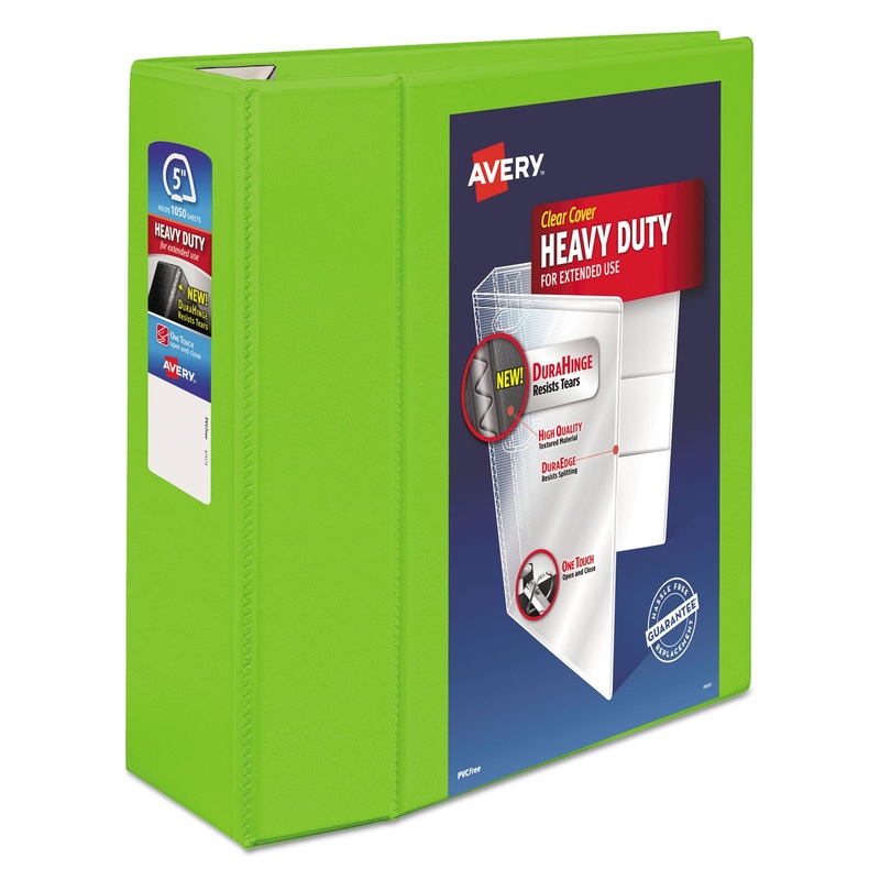 HEAVY-DUTY VIEW BINDER WITH DURAHINGE AND LOCKING ONE TOUCH EZD RINGS, 3 RINGS, 5″ CAPACITY, 11 X 8.5, CHARTREUSE
