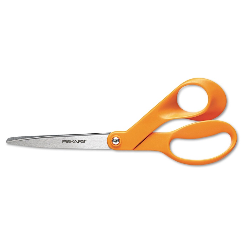 HOME AND OFFICE SCISSORS, 8″ LONG, 3.5″ CUT LENGTH, ORANGE OFFSET HANDLE