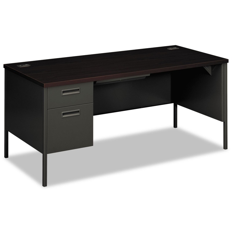 METRO CLASSIC LEFT PEDESTAL DESK, 66W X 30D X 29.5H, MAHOGANY/CHARCOAL