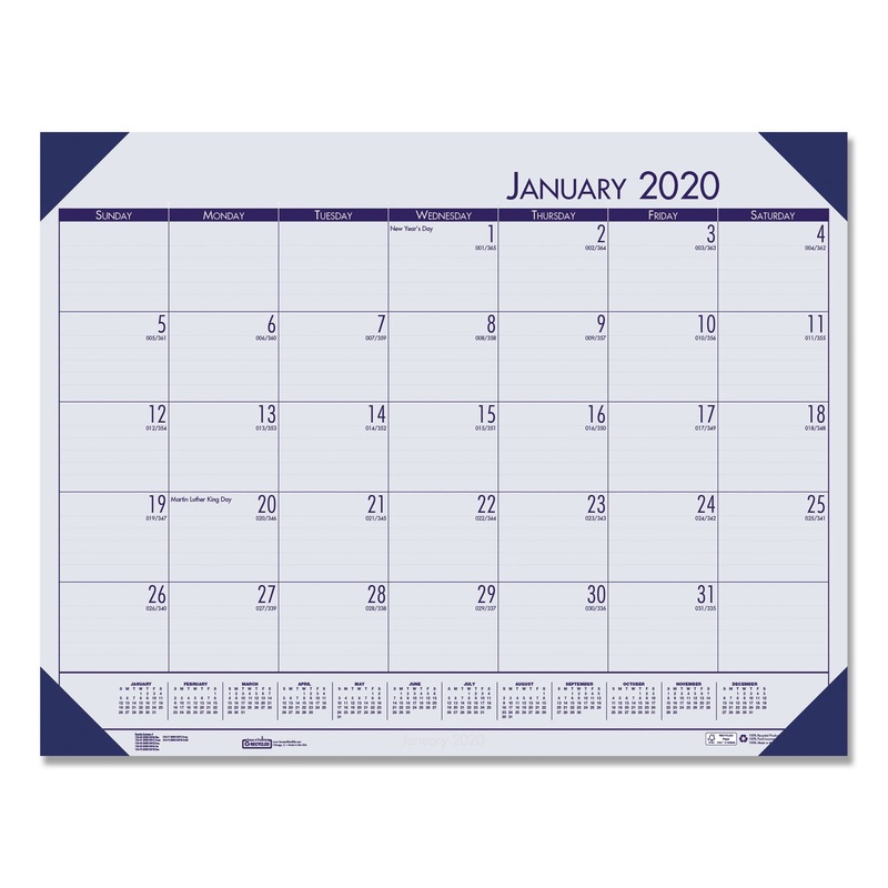 RECYCLED ECOTONES OCEAN BLUE MONTHLY DESK PAD CALENDAR, 18 1/2 X 13, 2020