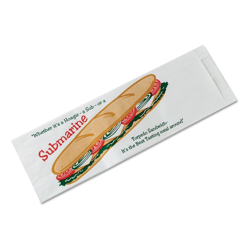 SUB SANDWICH BAGS, 4.5″ X 14″, WHITE/SUBMARINE-SANDWICH THEME, 1,000/CARTON