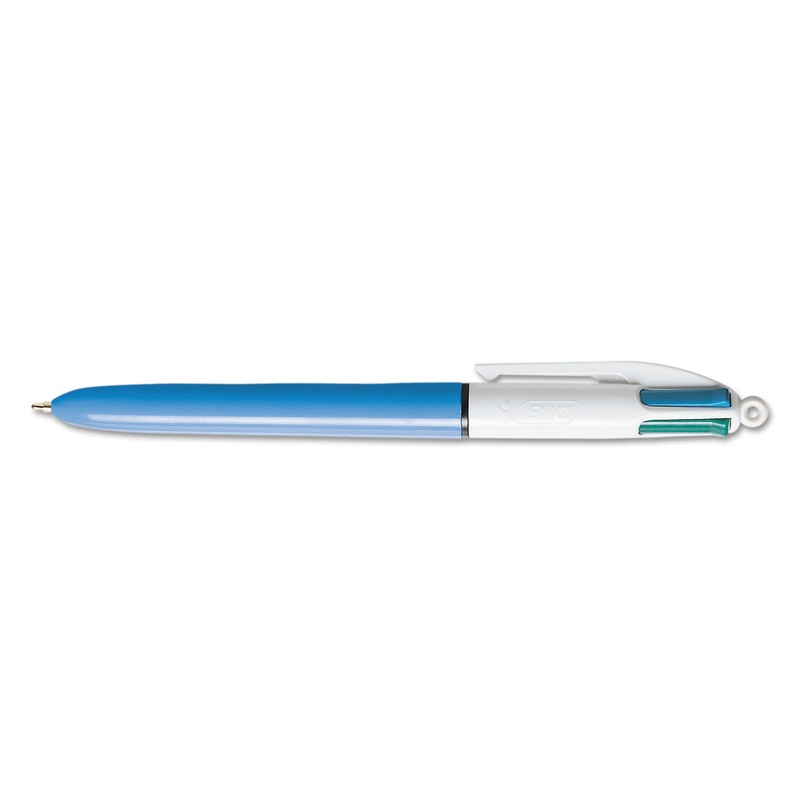 4-COLOR RETRACTABLE BALLPOINT PEN, 1MM, BLACK/BLUE/GREEN/RED INK, BLUE BARREL