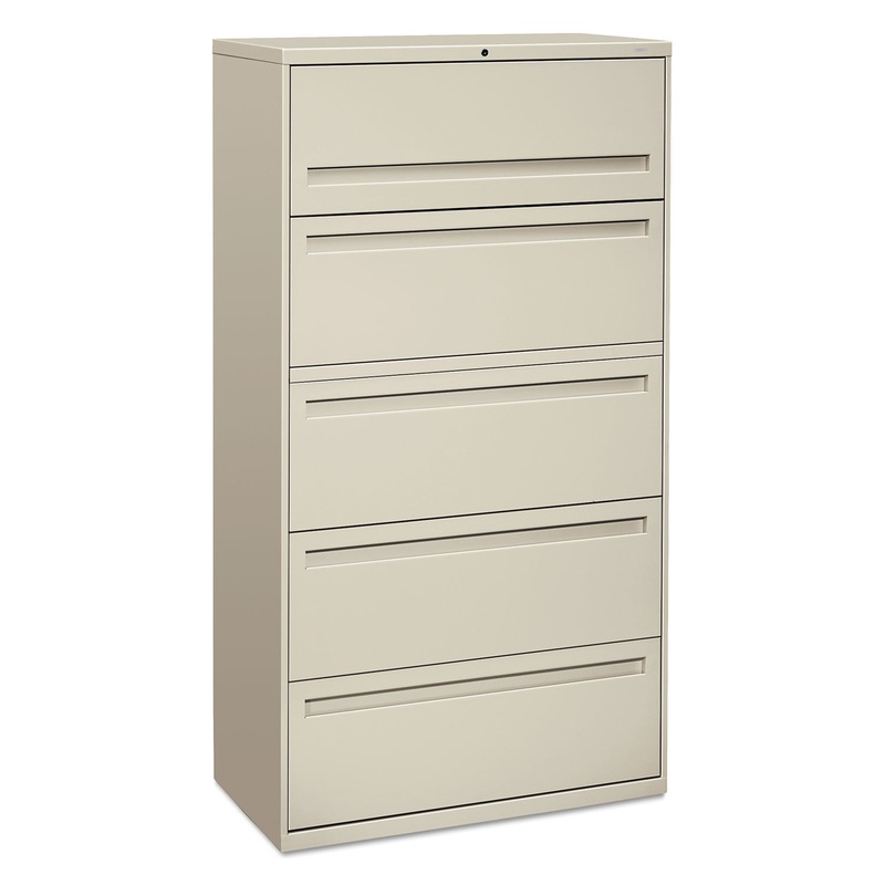 700 SERIES FIVE-DRAWER LATERAL FILE WITH ROLL-OUT SHELF, 36W X 18D X 64.25H, LIGHT GRAY