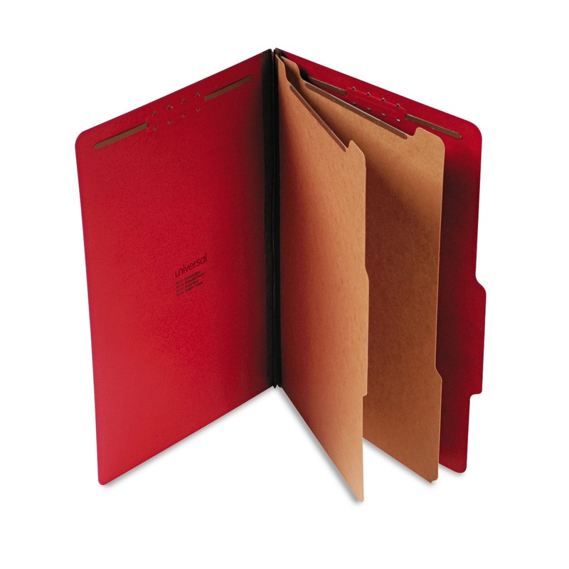 BRIGHT COLORED PRESSBOARD CLASSIFICATION FOLDERS, 2 DIVIDERS, LEGAL SIZE, RUBY RED, 10/BOX