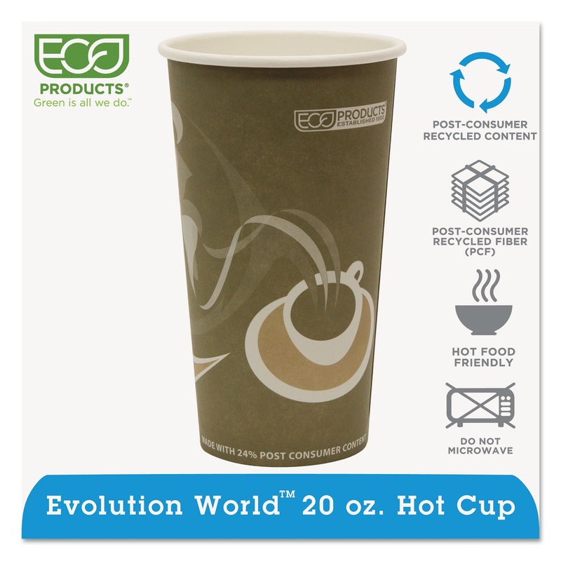 Evolution World 24% Recycled Content Hot Cups – 20oz., 50/pk, 20 Pk/ct