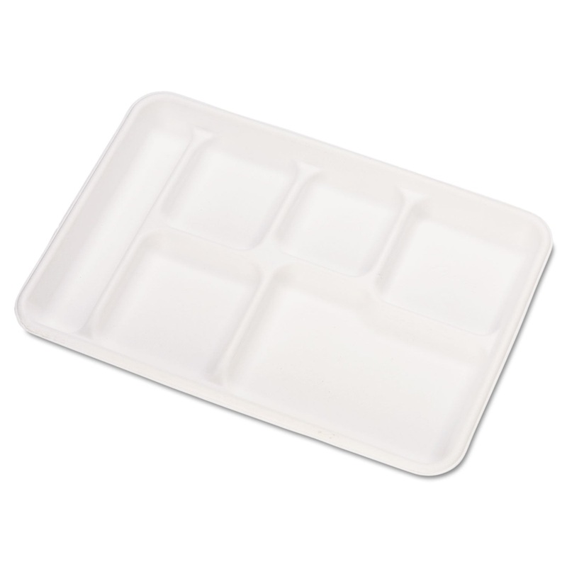 Heavy-Weight Molded Fiber Cafeteria Trays, 6-Comp, 8 1/2 X 12 1/2, 500/carton