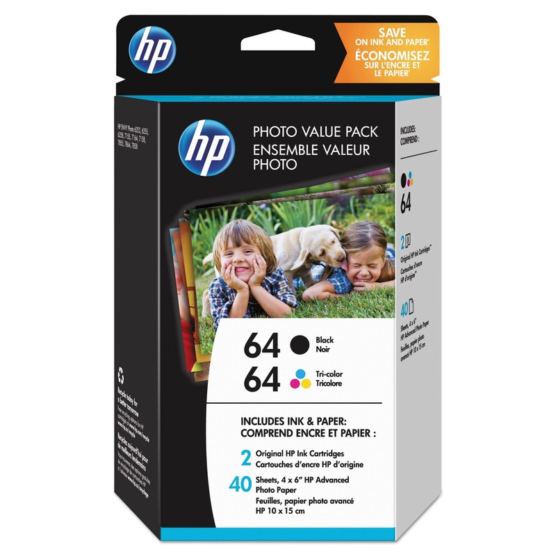 HP 64, (Z2H77AN) 2-PACK BLACK/TRI-COLOR PHOTO INK CARTRIDGES