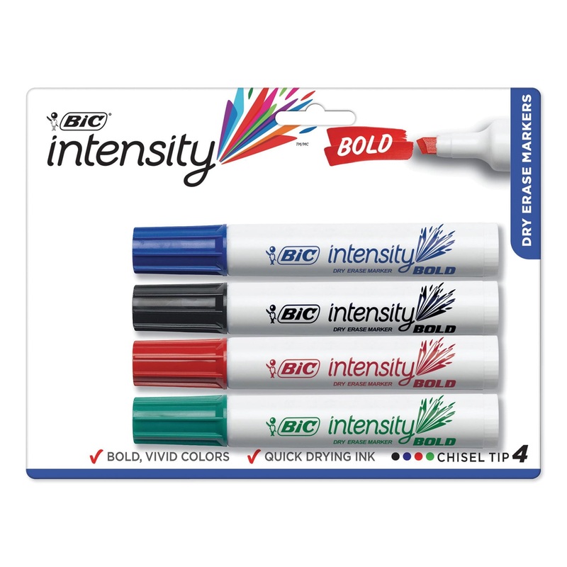 INTENSITY BOLD TANK-STYLE DRY ERASE MARKER, BROAD CHISEL, ASSORTED COLORS, 4/SET
