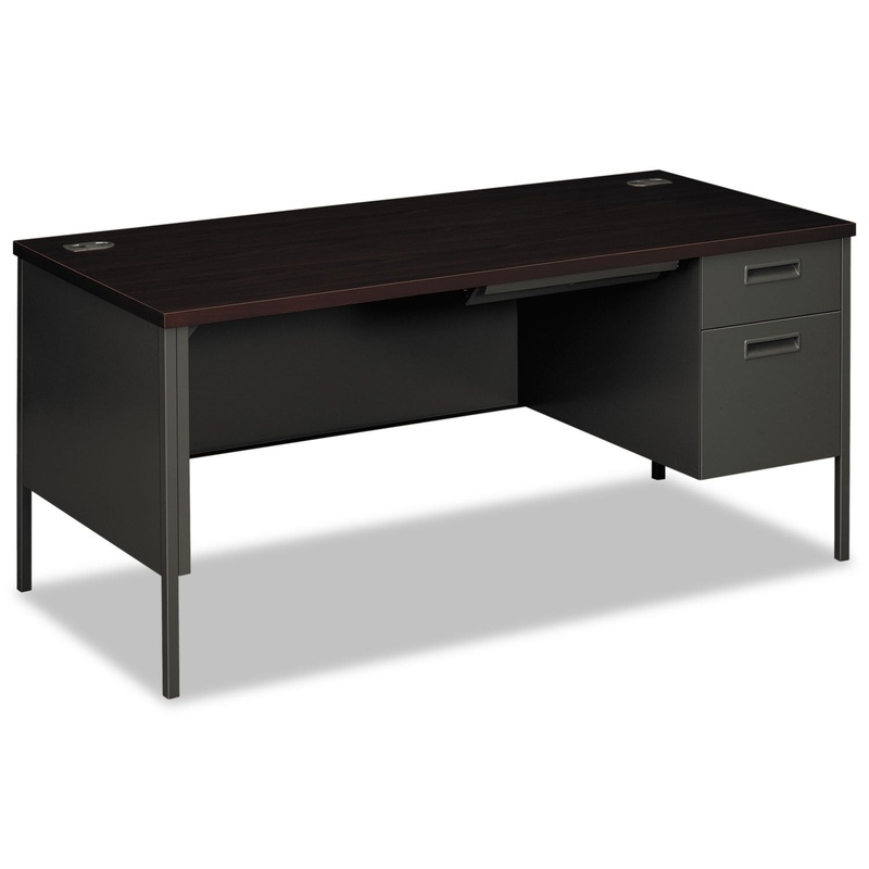 METRO CLASSIC RIGHT PEDESTAL DESK, 66W X 30D 29.5H, MAHOGANY/CHARCOAL