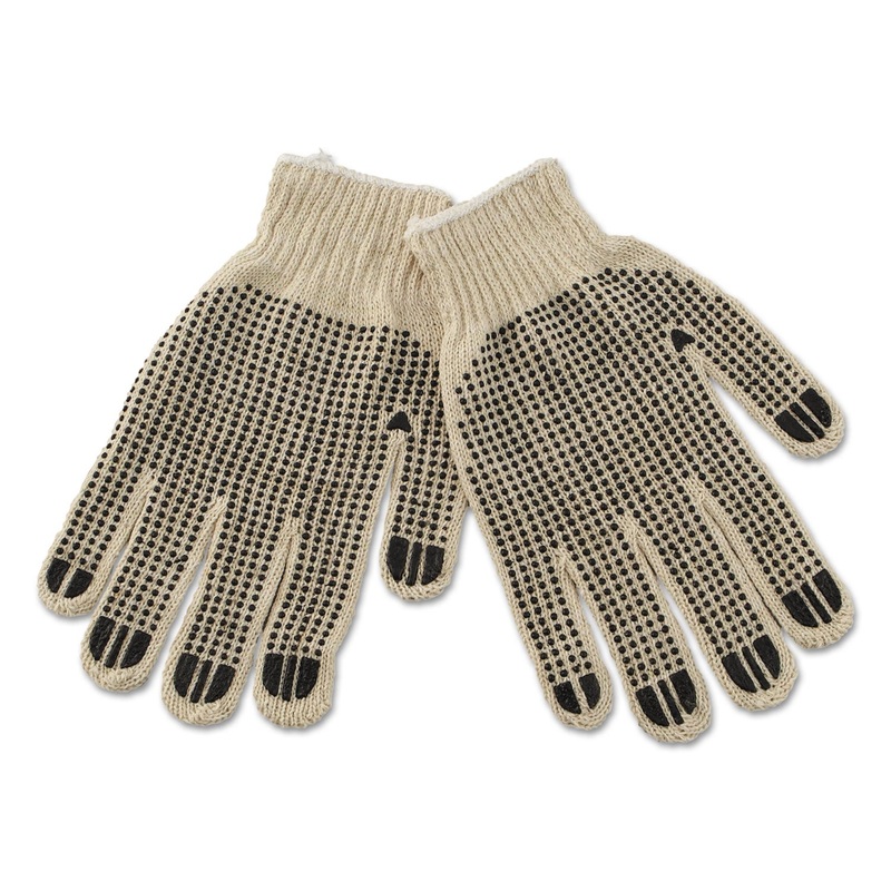 Pvc-Dotted String Knit Gloves, Large, Dozen