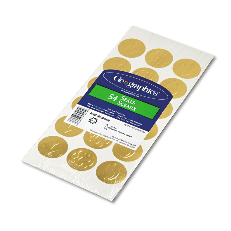 SELF-ADHESIVE EMBOSSED SEALS, 1.25″ DIA., GOLD, 18/SHEET, 3 SHEETS/PACK