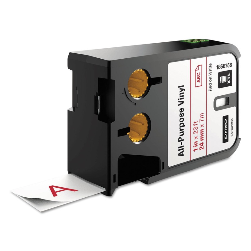 XTL ALL-PURPOSE VINYL LABELS, 1″ X 24.6 FT, WHITE/RED PRINT