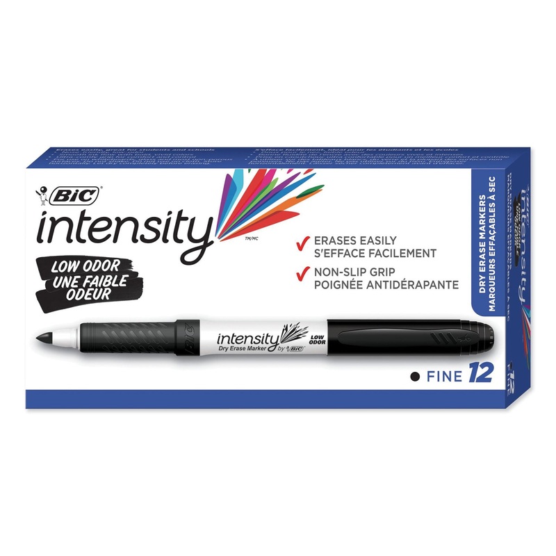 INTENSITY LOW ODOR DRY ERASE MARKER, FINE BULLET TIP, BLACK, DOZEN