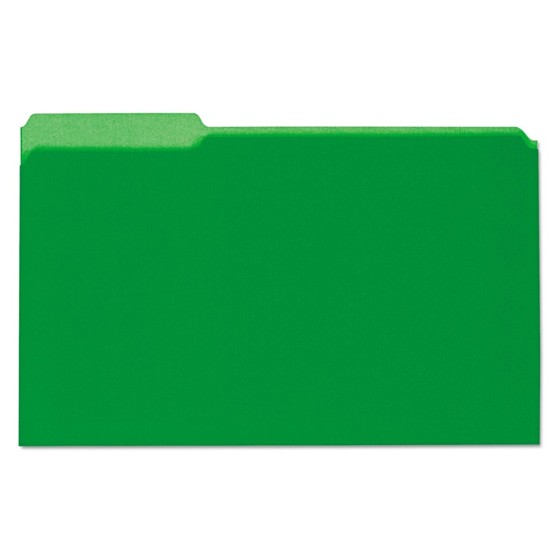 INTERIOR FILE FOLDERS, 1/3-CUT TABS, LEGAL SIZE, GREEN, 100/BOX