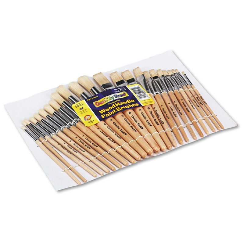 Preschool Brush Set, Sizes 1-12, Natural Bristle, Flat; Round, 24/set