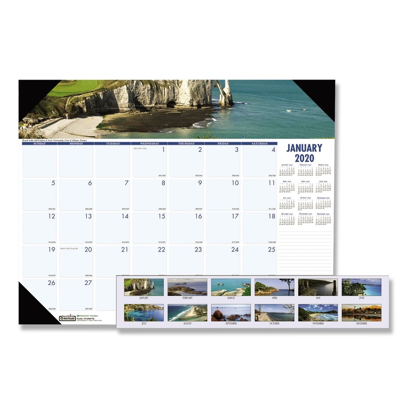 RECYCLED COASTLINES PHOTOGRAPHIC MONTHLY DESK PAD CALENDAR, 18 1/2 X 13, 2020